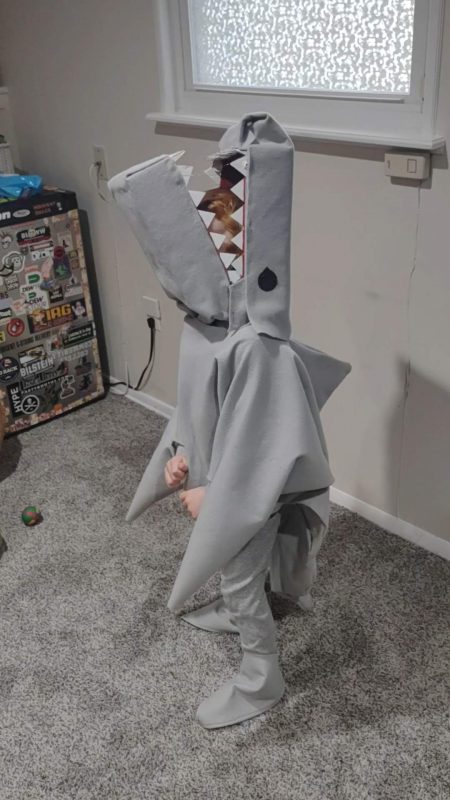 Great white shark costume with chomping mouth!