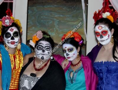 Homemade DIY Mexican Sugar Skull Dia de los Muertos Inspired Group Halloween
