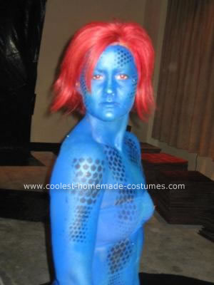 This Mystique from X Men Costume was done with blue body paint a sponge 