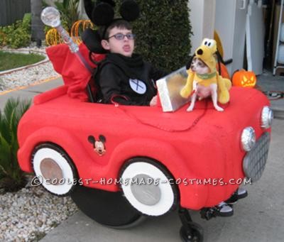 This year my son picked Mickey Mouse as his costume and every year we have to incorporate a costume for the wheelchair.  We start with a heavy c