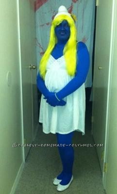 I wanted to do something different last year so I though of Smurfette costume. It was very easy to make I went and purchase a Full Body Spandex Suit