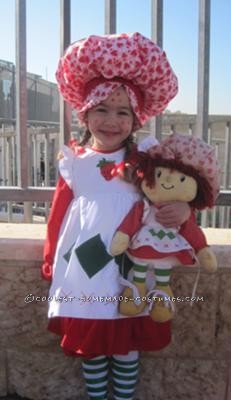 This costume was home sewn. I had a doll of the old version of strawberry shortcake and I basically copied it. I used a regular dress pattern and add