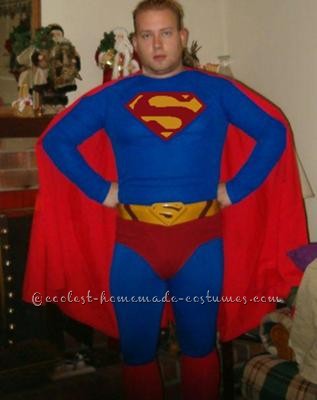 This is a Superman Costume I made from athletic spandex. I purchased a blue warm-up shirt and pants from a sports store and had a Superman \"S\"