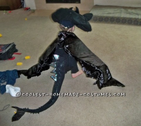 I made this for my 4 year old son. The shirt and pants are just black sweats. The dragon Toothless, the main dragon, from the movie How to Train a Dr