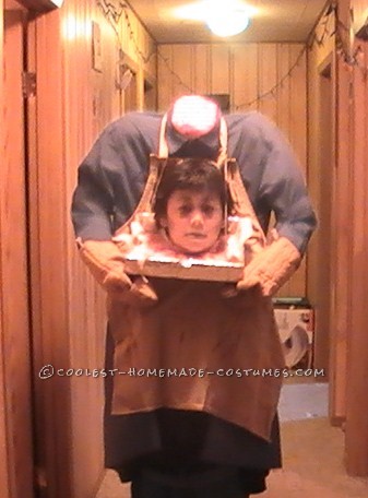 For my son's costume we decided on an illusion costume.
I first got a cardboard box i cut up and shaped to fit on my son's back,i tied on a sports