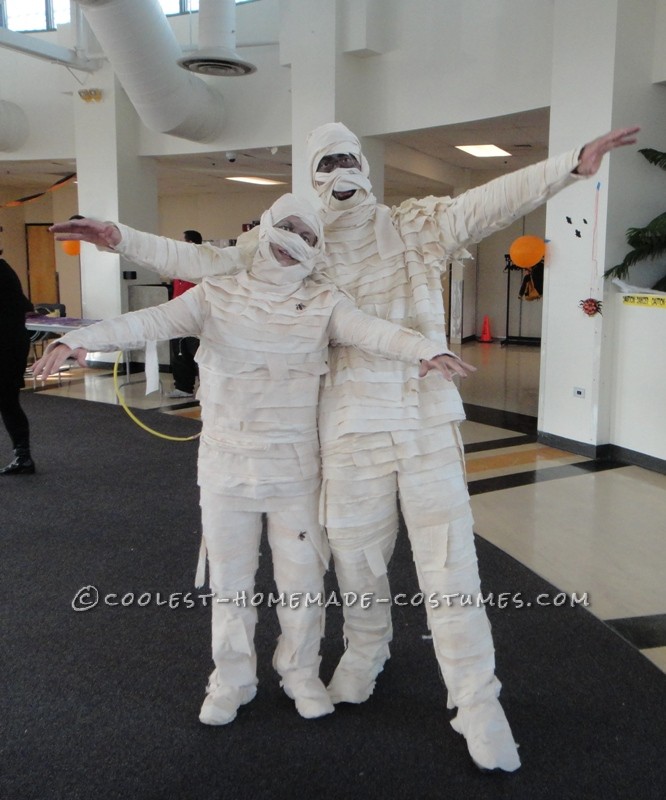 Well, I wanted to be a mummy, fresh from the sarcophagus, so I went to the local thrift store and I got some old white sheets, khaki pants, and cream