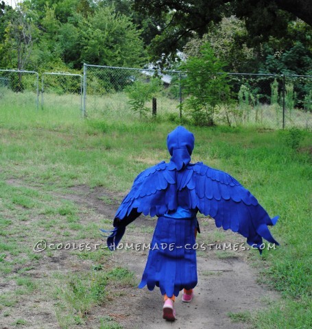 This is a blue Macaw Parrot Costume, Handmade by (Me) a stay at home mom and freelance artist
This costume is based around a blue tshirt layere
