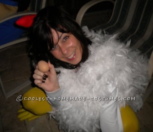 I originally saw this Rooster/Chicken costume on a famous craft women’s “Living” website.  It was a child’s homemade cos