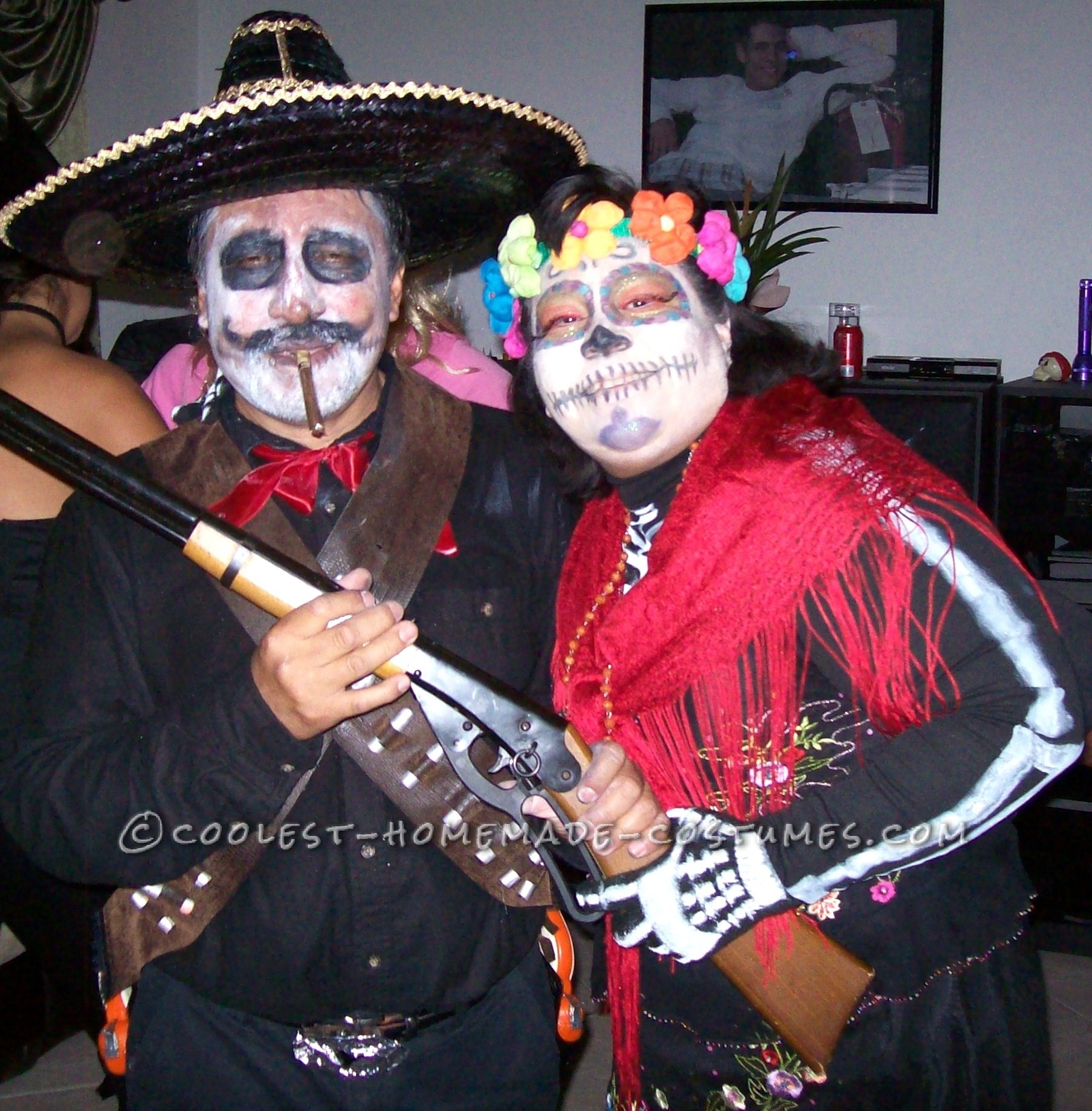 Since we are a latino couple we wanted to do something traditional for Halloween, so I decided that I would make us a Day of the Dead costume.For m