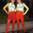 This costume was actually from 2009. We went to our local Goodwill and bought red skirts, yellow shirts, red baseball caps, white felt and blue felt.