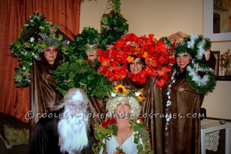 Halloween 2008 we went as trees in each season along with Mother Nature and Father Time.
Mother nature wore an old dress and accesorized with craft