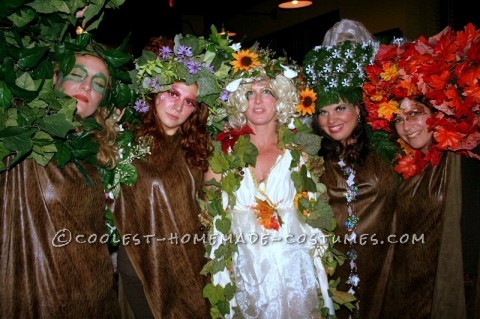 Halloween 2008 we went as trees in each season along with Mother Nature and Father Time.
Mother nature wore an old dress and accesorized with craft