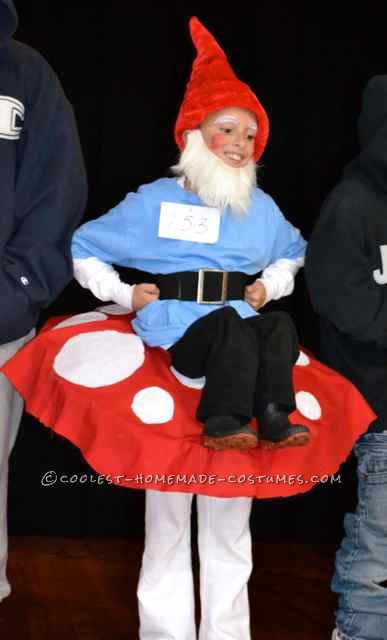 Cool Homemade Costume Garden Gnome Sitting On Top Of A Mushroom