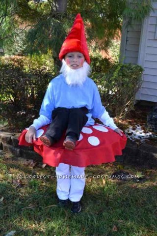 Garden Gnome sitting on top of a mushroom
 
My son wanted to be a garden gnome. We started looking for ideas and came up with him sitting on a