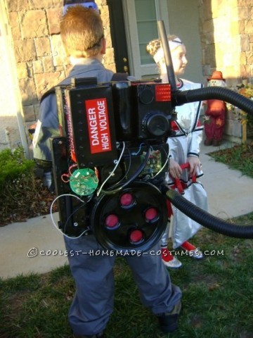 I made this ghostbuster costume for my son, It took about a week. starting with a large cardboard box, ataching things from garage and house..such as
