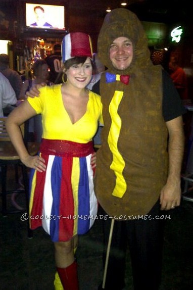 Original Hot Dog on a Stick and Vendor Couple Costume