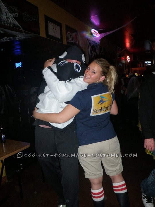 My husband's nickname is "Big Orca" for halloween he was a killed whale and I was a seaworld trainer. We used all materials from Walmart, just a b