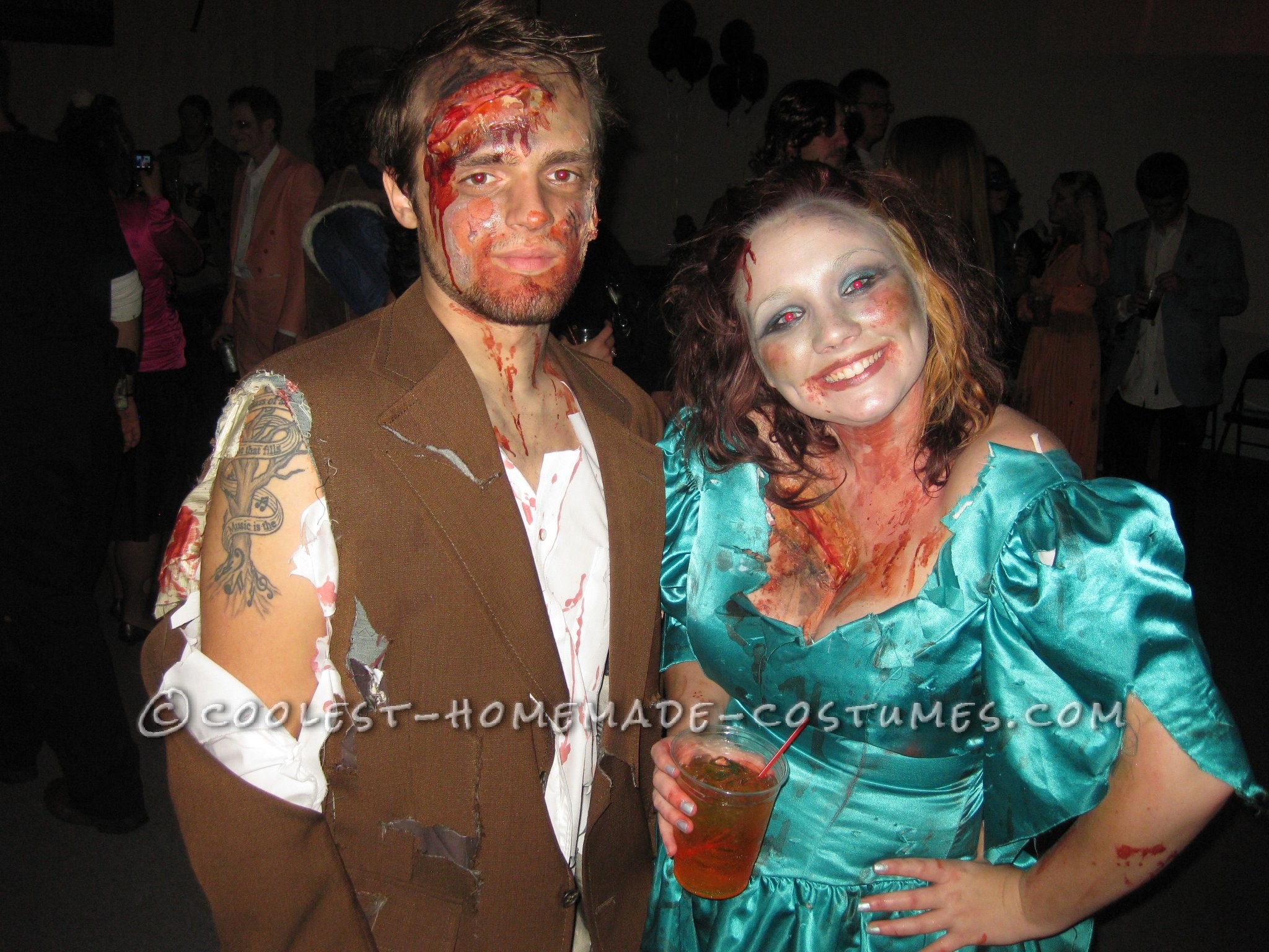 We attended an 80\'s prom themed halloween party, located at an old school house.  We created our own costumes, all for around $30. That\'s