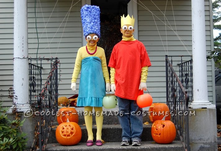 These costumes are from 2010 Halloween and its my brother, Grady, as Bart Simpson and me, Maggie, as Marge Simpson. My mom made both the costumes and