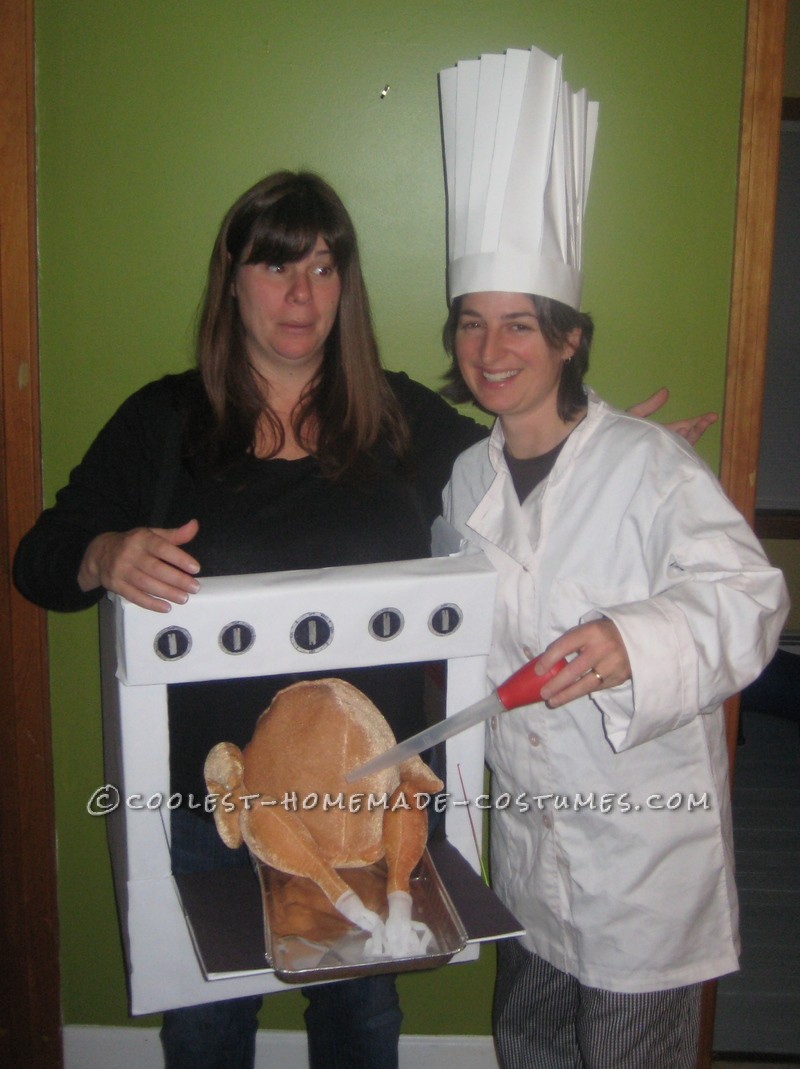 My wife and I are pictured here last Halloween…I’m the one on the left, wearing the oven and thrusting forth my five-month pregnant bell