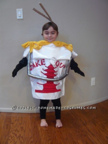 I got the idea to dress up my 8-year-old and 6-year-old daughters as a sushi roll and Chinese take out box because they both love to eat sushi (or Ca