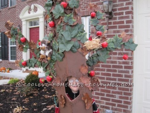 My son has been very creative at coming up with costumes.  One year he really wanted to be an apple tree, so we did our best to oblige & thi