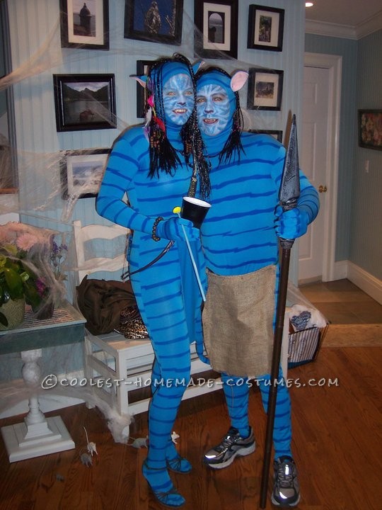 After seeing Avatar I knew right away that that was our next halloween costume!  We had custom made zaneti suits with the blue tiger stripes mad