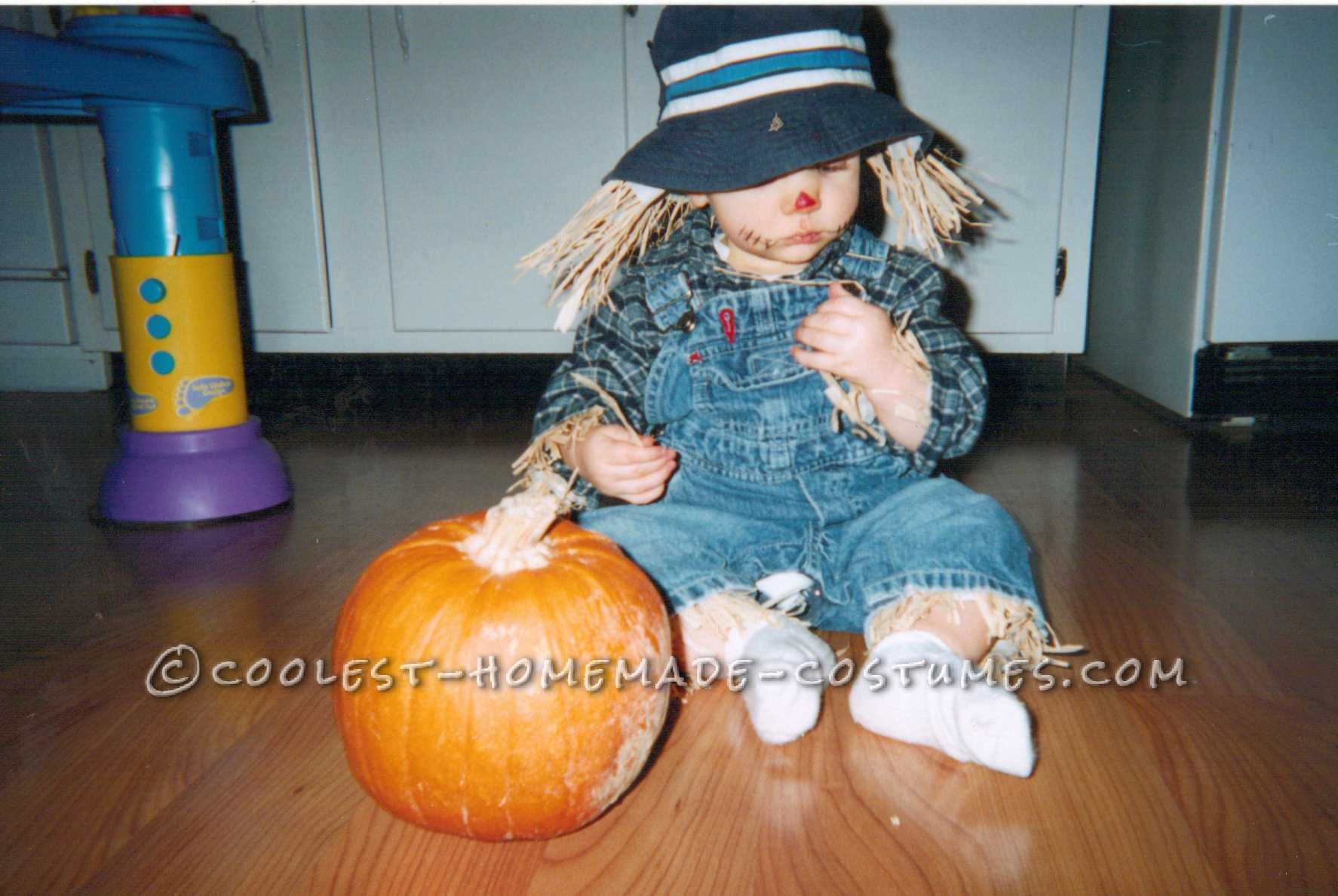 I decided to dress my baby up for Halloween last minute.  We had most of the items to make this costume, so it probably cost less than $5. &nbsp