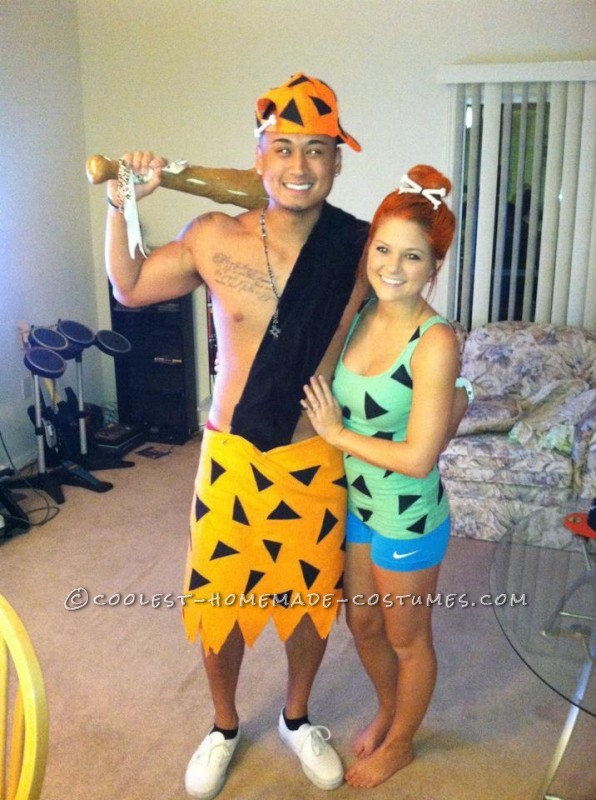 Coolest Homemade Bamm Bamm and Pebbles Couple Costume