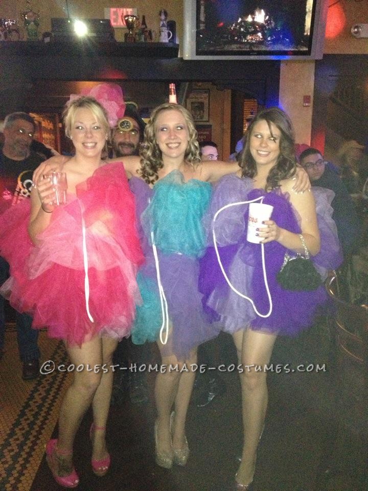 We wanted to do a funny, yet sexy costume for Halloween this year. We made our loofah\'s by buying 20 yards of tulle, a package of 1 inch elastic,