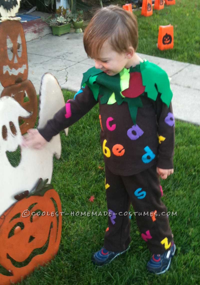 My son's favorite book is Chicka Chicka Boom Boom, so last year I made him into a coconut tree being climbed by all the letters.Isaac likes comfor