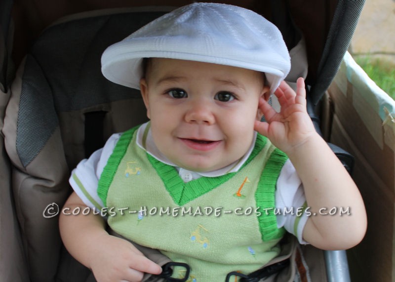 This baby Golfer in a Golf Cart stroller costume is so easy, all I used was: Single Stroller, large sheets of card board , several  different si