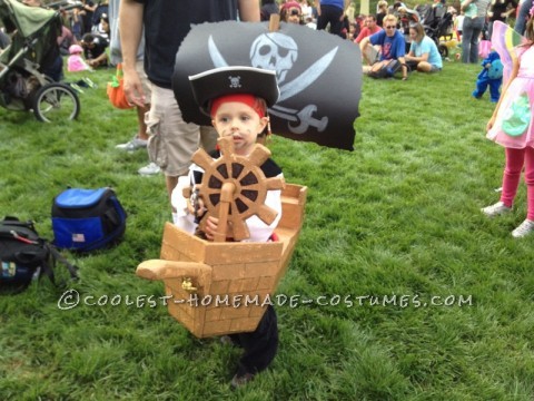 Here is my two year olds wearable pirate ship costume.  The costume is really light weight because it is made entirely of foam and a small amoun