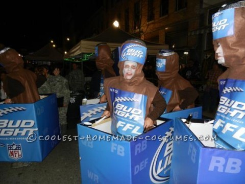 What better fitting than a six pack costume for a bunch of Bud Light beer lovers.A group of friends were attending the Nightmare on Chicago Street,