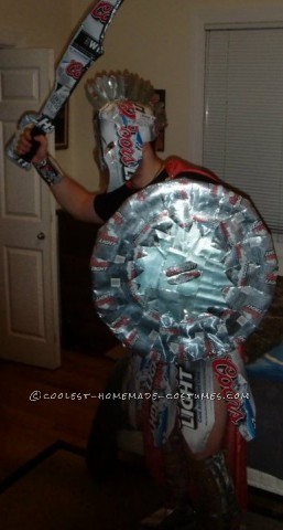 I am wearing this costume in both pictures. The idea came to me after I watched the movie 300. I was enjoying a mid-day beer (Coors Light is my favor