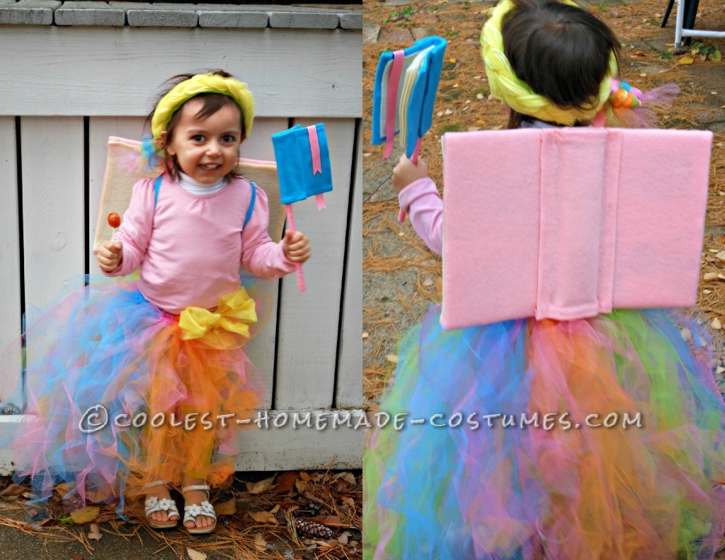 This year my three year old daughter, Danika, was a Book Fairy! I started with the skirt, using just some elastic band for the waste, and some tulle.