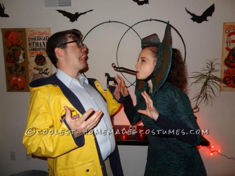 My boyfriend is a huge Jurassic Park fan so we went as Dennis Nedry and the Dilophosaurus that spit on him from the movie. I used a Jack Sparrow pira
