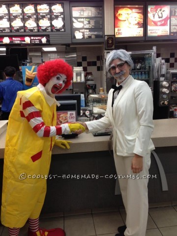 Me and my best friend always try and be something funny. This year we went at fast food legends Ronald McDonald and Colonel Sanders. It was all home