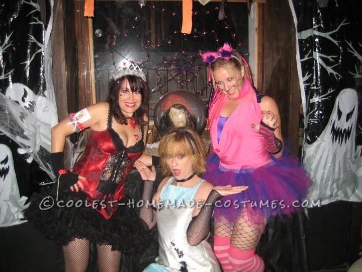 Gothic Queen of Hearts, Alice in Wonderland, and Cheshire Cat. We ended up having most of this in our closets between the three of us. Cat ears