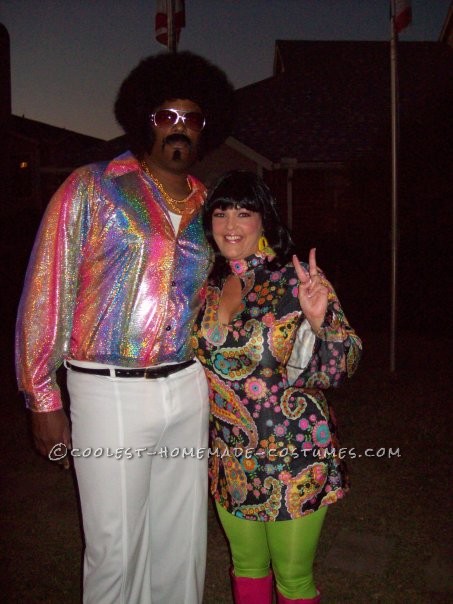 My 6ft7in tall man added height with his 4 inch white platform shoes and his 5 inch high afro. We always have to go all out with costumes. We go to t