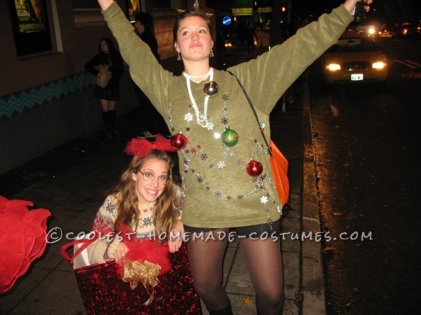 Creative Homemade Christmas Tree and Present Couple Costume