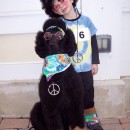 The hippie costume came about since our dog already comes with his own \"fro.\"  I bought about 2 yards of tie-dyed fabric, and 1.5 yards of