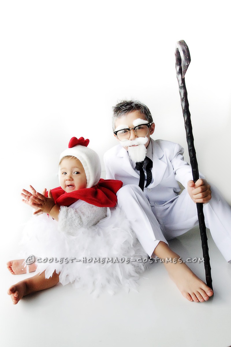 Colonel Sanders costume – found a white 3-piece suit online for $9.  From Ebay I purchased the horn-rimmed glasses for $5 and the cane for