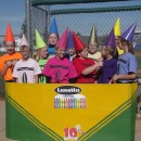 This was half homemade.  Our 12 and 13 year old LUNATICS softball team played a Halloween tournament dressed as "Lunatics" brand crayons.