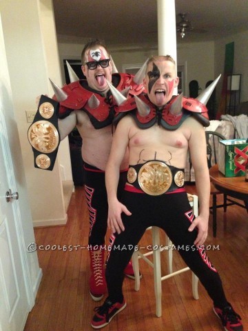 Me and my buddy went as separate luchadors last year, so we wanted to team up to make the best tag team costume so we got used footbal