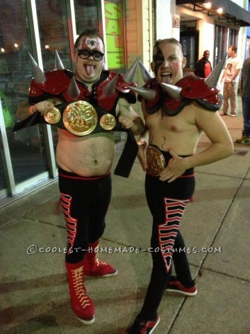 Me and my buddy went as separate luchadors last year, so we wanted to team up to make the best tag team costume so we got used footbal