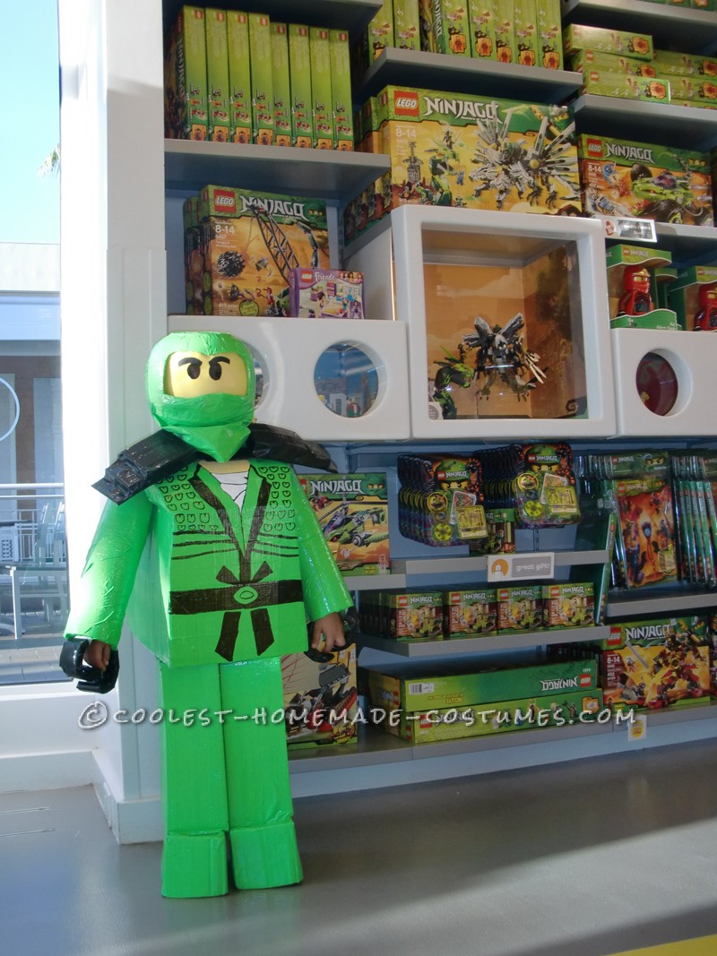 I can't take credit for the idea this was my sons doing. He wanted to be the Green ninja from Ninjago but had to have the Lego block version. I look