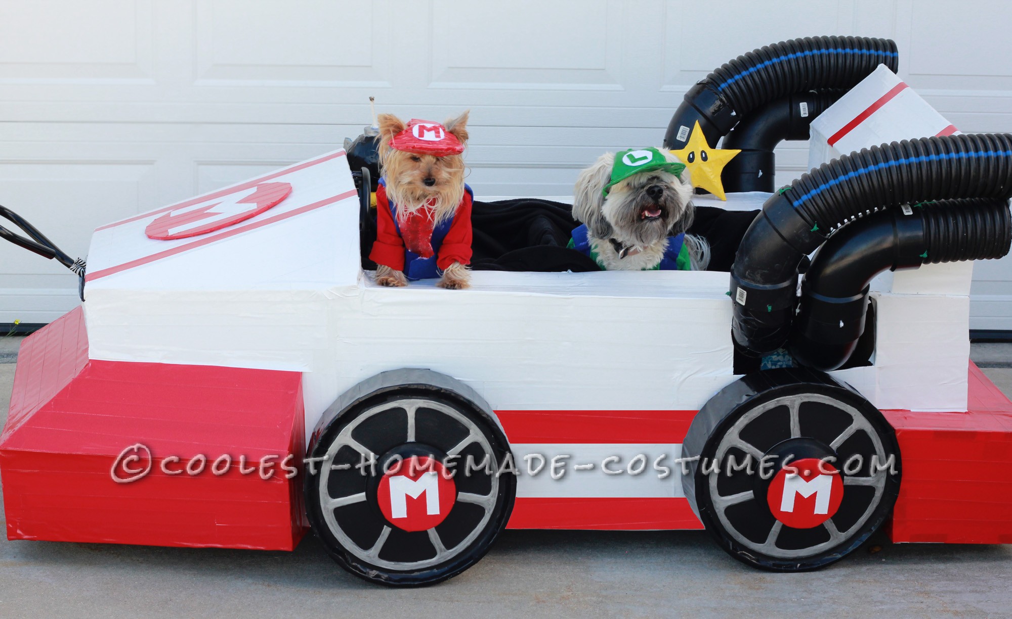 This took over 100 hours with 2 people but it was worth it! We used a pull wagon  and built around it with cardboard and styrofoam pieces. After