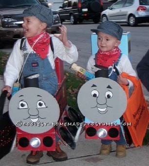 My boys absolutely loved Thomas the Train. For Halloween, 2 years ago, we decided to have them be Thomas & James. l figured l could make the cost