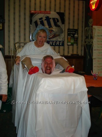 For Halloween 2010, my husband and I constructed what can only be described as a “contraption”, so it appeared that I was giving birth&he